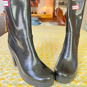 Hunter Black Winter Rain Boots with Elastic Panels